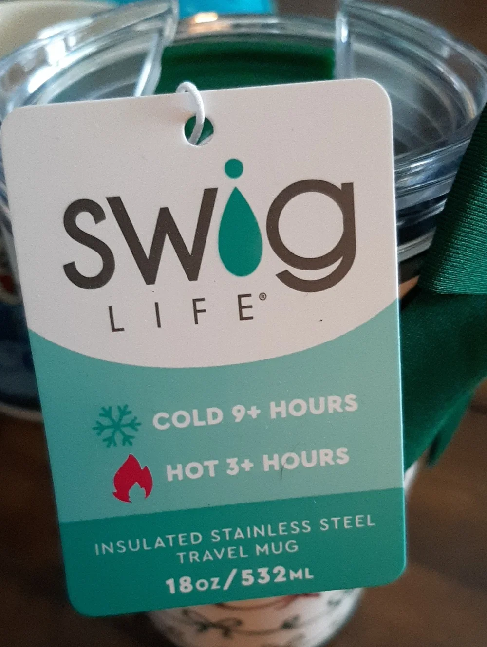 Swig Holiday Ribbon Pattern 18oz Tumbler NWT